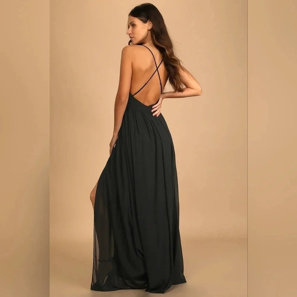 Lulu's Ballroom Bliss Black Pleated Maxi Dress Wedding Party Guest Bridesmaid - Picture 5 of 12